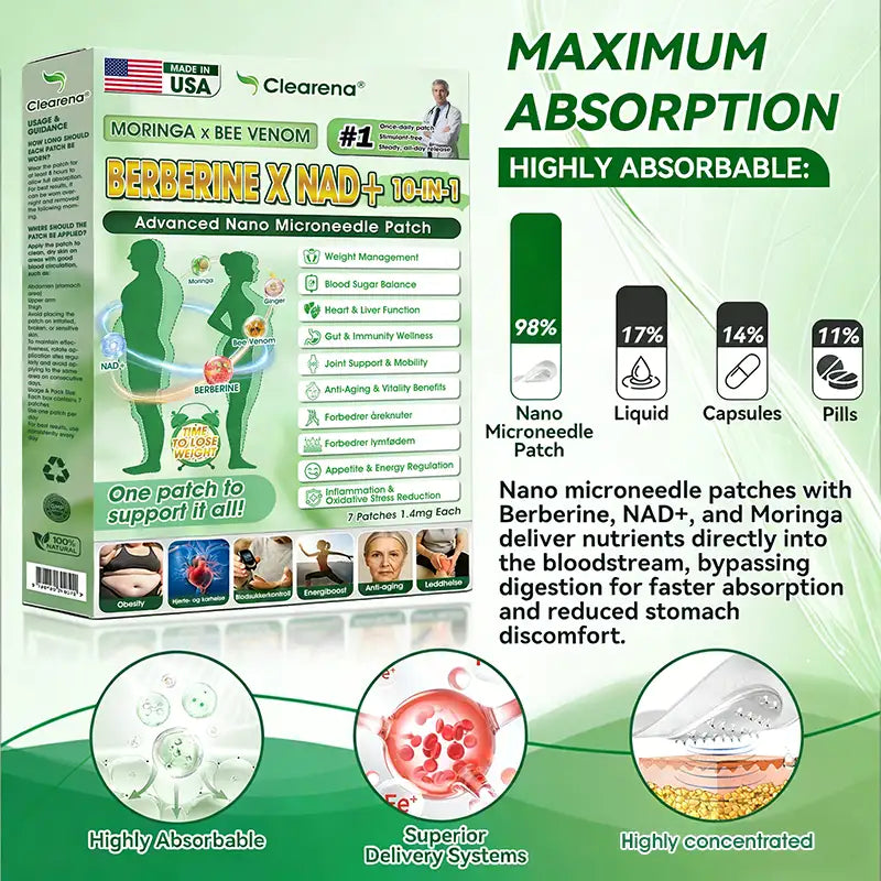 🇺🇸 𝐎𝐟𝐟𝐢𝐜𝐢𝐚𝐥 𝐔𝐒 𝐒𝐭𝐨𝐫𝐞 | 🧑‍⚕️🩺 𝘾𝙡𝙚𝙖𝙧𝙚𝙣𝙖® Moringa · Berberine × NAD+ 10-𝐢𝐧-𝟏 𝐀𝐝𝐯𝐚𝐧𝐜𝐞𝐝 𝐍𝐚𝐧𝐨 𝐌𝐢𝐜𝐫𝐨𝐧𝐞𝐞𝐝𝐥𝐞 𝐏𝐚𝐭𝐜𝐡 — 𝐎𝐧𝐜𝐞 𝐃𝐚𝐢𝐥𝐲, 𝐕𝐢𝐬𝐢𝐛𝐥𝐞 𝐑𝐞𝐬𝐮𝐥𝐭𝐬 𝐢𝐧 𝟕 𝐃𝐚𝐲𝐬