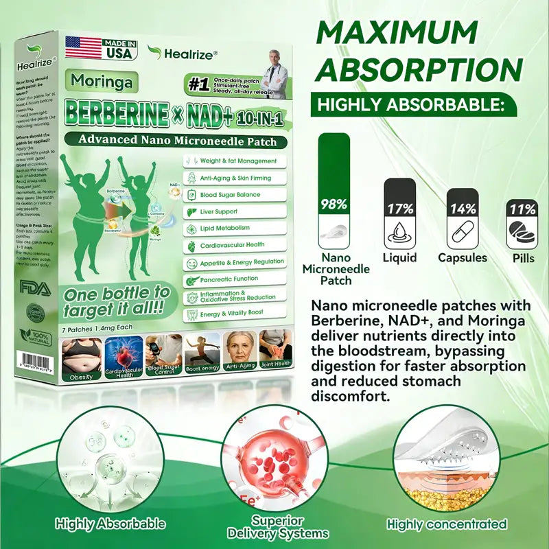 🇺🇸𝐎𝐟𝐟𝐢𝐜𝐢𝐚𝐥 𝐔𝐒 𝐒𝐭𝐨𝐫𝐞 | 🩺 𝐇𝐞𝐚𝐥𝐫𝐢𝐳𝐞® Moringa · Berberine × NAD+ 𝟏𝟎-𝐢𝐧-𝟏 𝐀𝐝𝐯𝐚𝐧𝐜𝐞𝐝 𝐍𝐚𝐧𝐨 𝐌𝐢𝐜𝐫𝐨𝐧𝐞𝐞𝐝𝐥𝐞 𝐏𝐚𝐭𝐜𝐡 —🧑‍⚕️  𝐎𝐧𝐜𝐞 𝐃𝐚𝐢𝐥𝐲, 𝐕𝐢𝐬𝐢𝐛𝐥𝐞 𝐑𝐞𝐬𝐮𝐥𝐭𝐬 𝐢𝐧 𝟕 𝐃𝐚𝐲𝐬