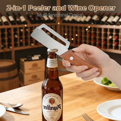 【Master Chef Grade】✨ TitanBlade Pro · 2.5mm Zero-Flex Steel Engineering · Heavy Duty Peeler & Bottle Opener for Tough Produce (Pumpkin, Pineapple, Sugar Cane) — Ergonomic Wood Handle, No-Slip Grip, Clean Cuts in Seconds!