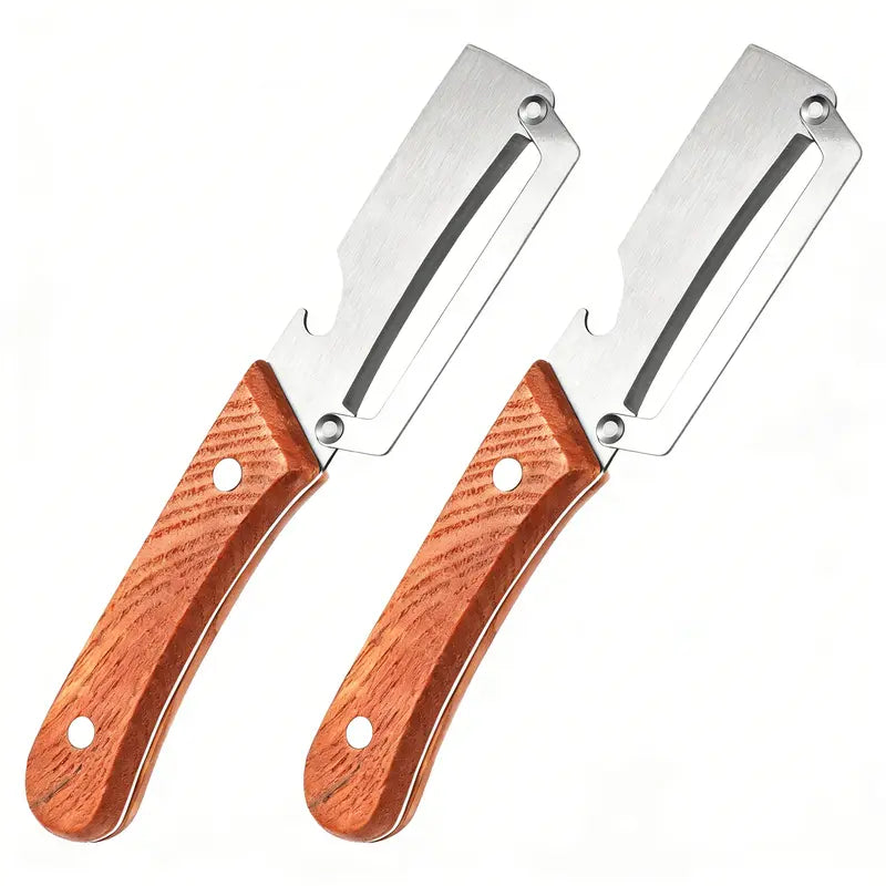 【Master Chef Grade】✨ TitanBlade Pro · 2.5mm Zero-Flex Steel Engineering · Heavy Duty Peeler & Bottle Opener for Tough Produce (Pumpkin, Pineapple, Sugar Cane) — Ergonomic Wood Handle, No-Slip Grip, Clean Cuts in Seconds!