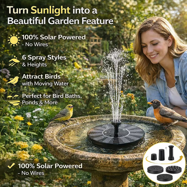 【Official Garden Store】☀️⛲ SolarFlow Eco-Smart · 6-in-1 Solar Fountain Pump · Floating Pool Fountain for Garden, Patio & Pool Parties — No Wiring, Just Sunlight, Starts in Seconds!