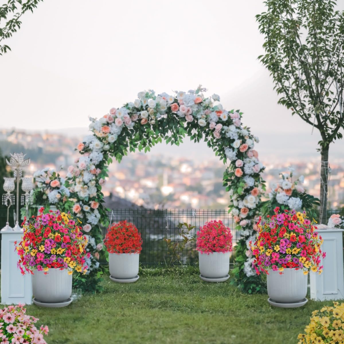 24 Inch Artificial Flower Stake Outdoor Decor - Multi-Color Garden Stakes for Yard & Lawn, No Fade Heavy Duty Plastic, All Season Decoration (2PCS Mix)